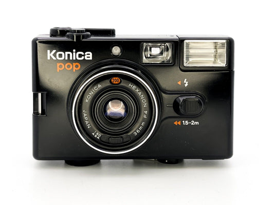 Konica POP Retro Cult Classic Compact 35mm Film Camera in Black + Strap + Case